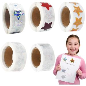 2500PCS Gold Star Stickers, Self-Adhesive Silver Laser Star Stickers, Suitable for Behavior Charts, Student Planners, School Classroom Student Teacher Supplies, Suitable for DIY Crafts