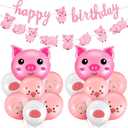 34 Pcs Pig Birthday Party Decorations Pink Pig Farm Animal Birthday Banner Piggy Latex Balloons Jumbo Pink Piggy Head Foil Balloons for Baby Shower Decorations Farm Themed Party Supplies