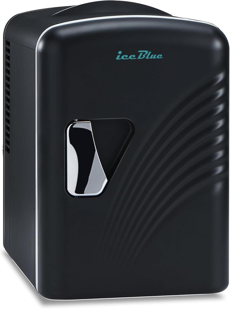 Iceblue Mini Fridge, Retro 4 Liter /6 Cans Mini Skincare Fridge, AC Plug & 12V Car Charger Mini Makeup Fridge, Compact & Portable 4A Cooling Tiny Fridge for Bedroom, Car, Office, Dorm, Gift - Black