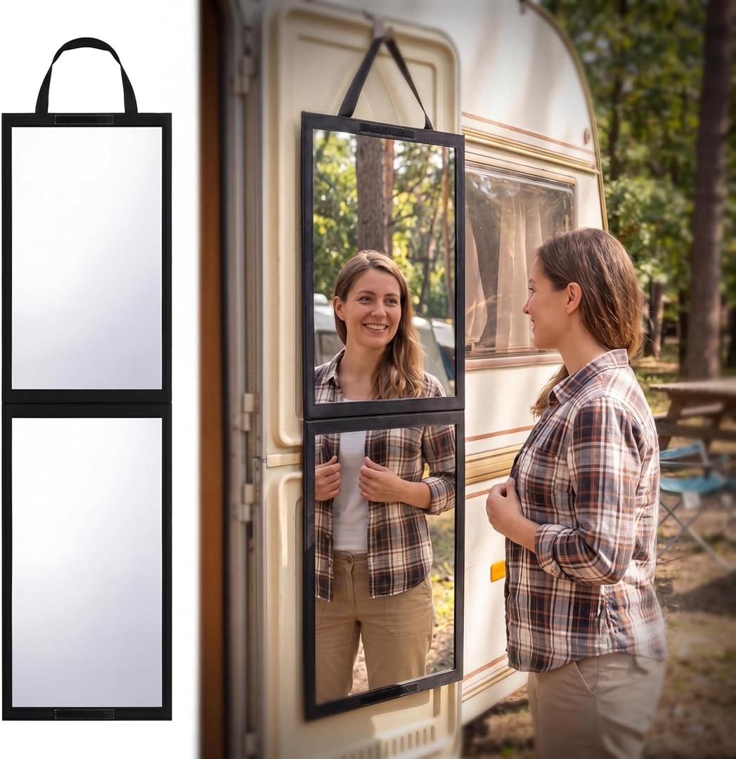 GlikCeil Foldable Portable Full Length Mirror for Dancer, Camping, Travel Black 47.2" x 13.4" Portable Hanging Folding Mirror with Handle for Dance Competition Travel Full Body Backstage Mirrors