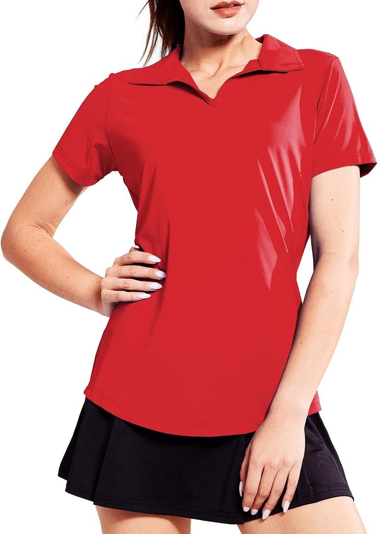 MIER Women's Golf Polo Shirts Collared V Neck Short Sleeve Tennis Shirt, Dry Fit, Moisture Wicking Small