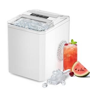 Ice Makers Countertop with Handle, Portable Ice Machine, 9 Bullet Ice Cubes in 6 Mins, 26lbs in 24Hrs, Auto-Cleaning, with Basket and Scoop, for Home, Kitchen, RV, Camping, White