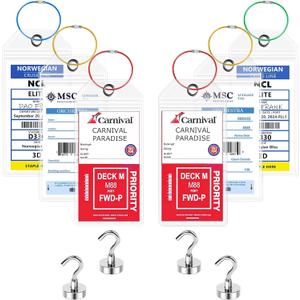 6-Pack Cruise Luggage Tag Holders&4 Magnetic Hooks, 2026 Cruise Essentials | for Carnival MSC NCL All Cruise Ship Clear Tags,Durable Cruise Must Haves with Steel Loops & Zip Sea