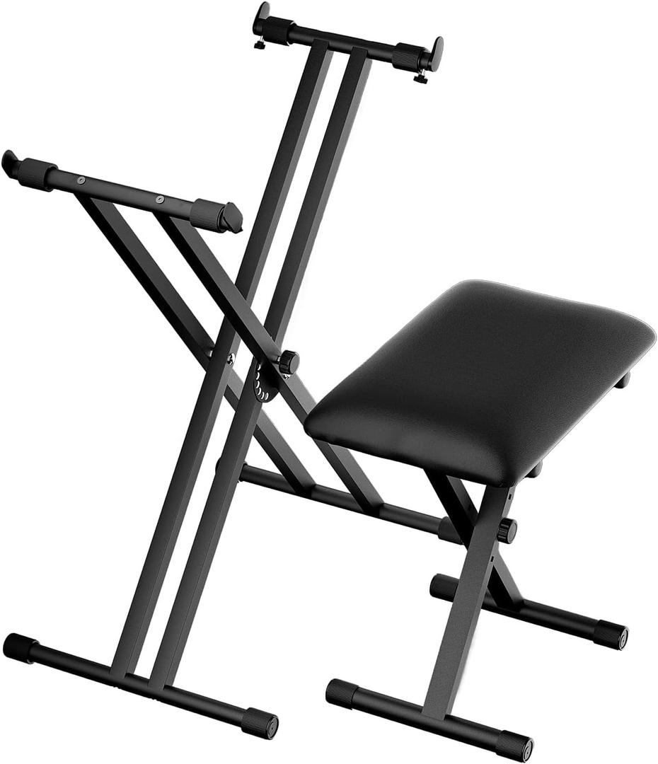 Keyboard Stand & Bench Set, Upgrade Heavy Duty Double-X Keyboard Stand, Adjustable & Portable Digital Piano Stand with Limit Rod