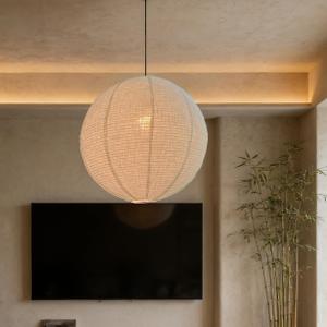 Hanging Lamp Shade Linen Lantern Shade White 20INCH Linen Pendant Lampshade Large Round Hanging Lantern Handmade Minimalist Decorations Suitable for Living room Bedroom and kitchen