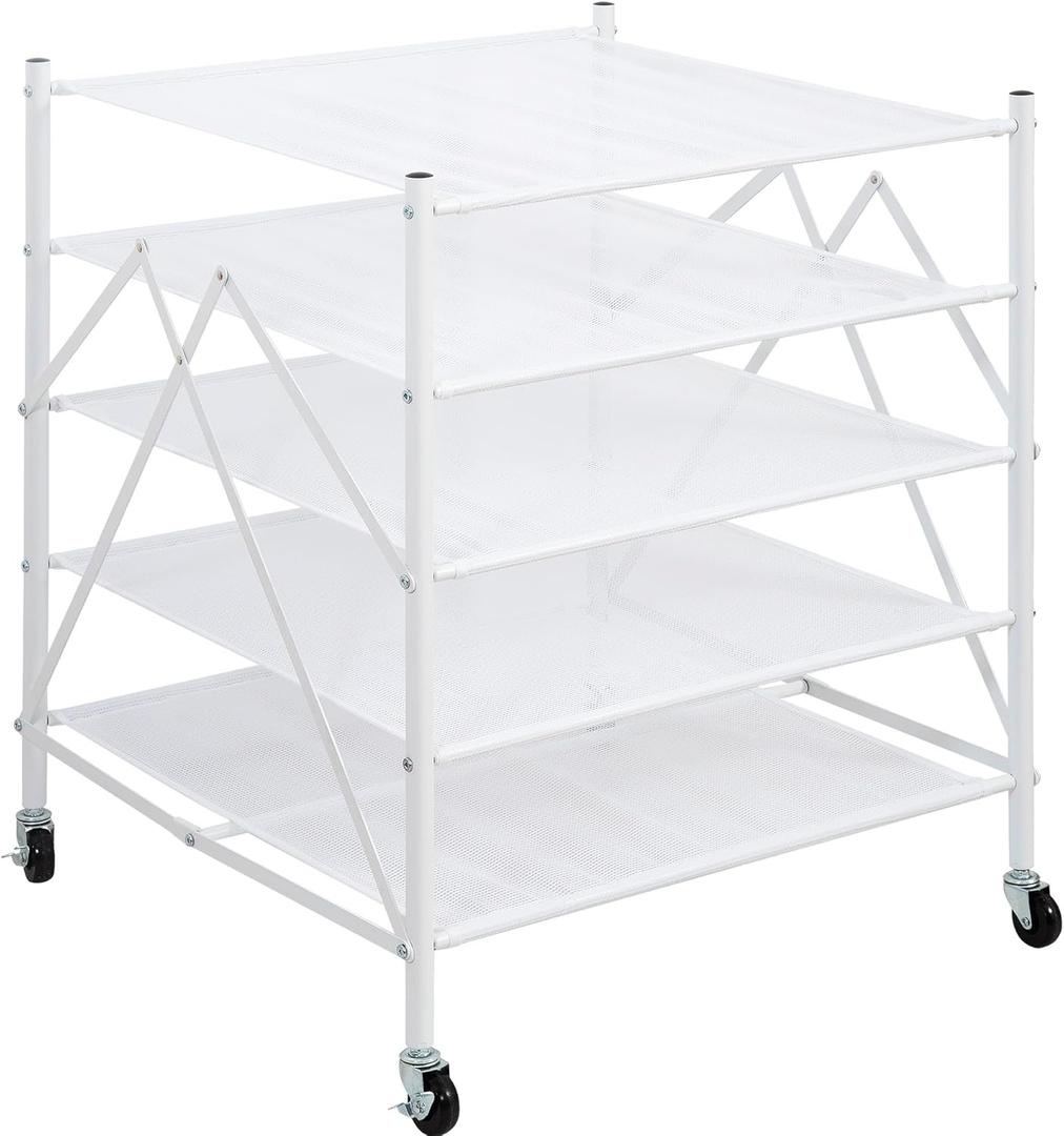 STORAGE MANIAC Sweater Drying Rack, Mesh Clothes Drying Rack, Stackable Laundry Drying Rack, Lay Flat Dryer for Delicates, Portable Dry Rack for Indoor or Outdoor, White, 5 Tier Foldable