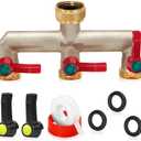Boltigen 3 Way Hose Splitter Heavy Duty, 3/4-Inch GHT Garden Hose Splitter with 3 Extension Handles, Outdoor Faucet Splitter Connector, Brass Nickel Plated Water Spigot Hose Bib Splitter for Home