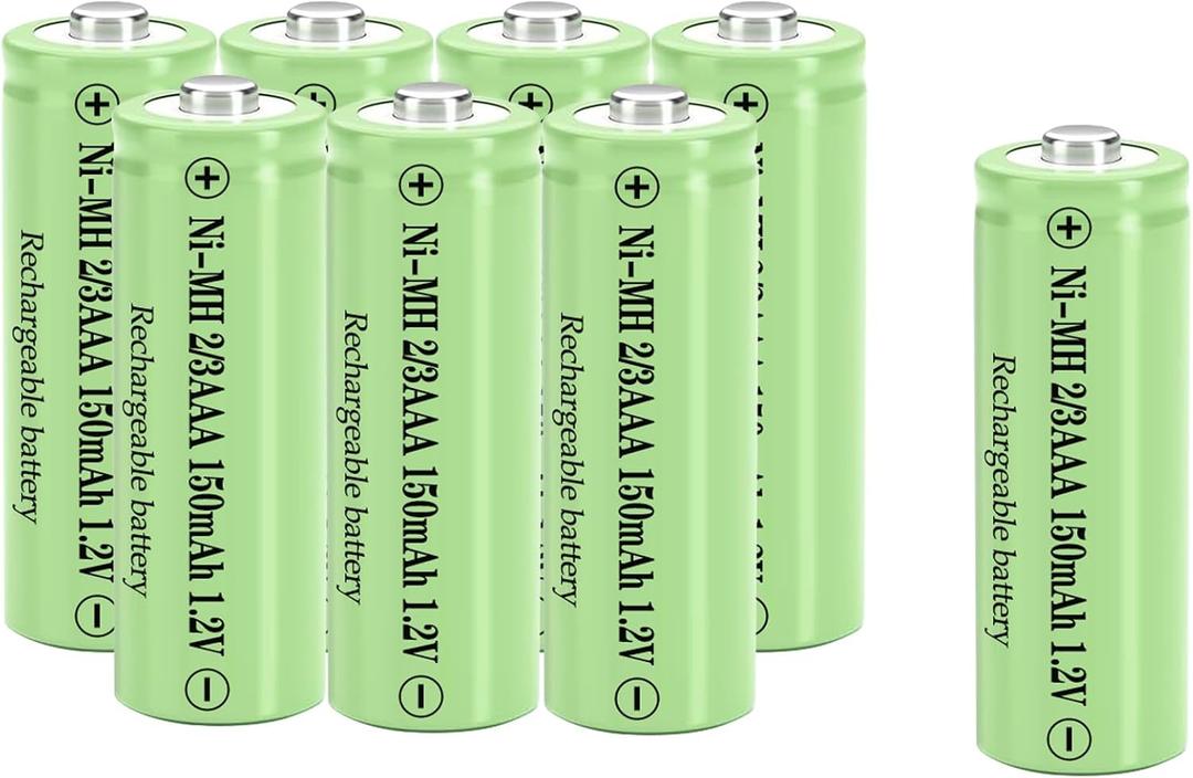 NI-MH 2/3AAA 150mAh 1.2V Solar Battery, 8 Counts 2/3 AAA Size Rechargeable Batteries for Solar Garden Lights, Landscape Light, Lawn Lights(Shorter Than AAA Size)