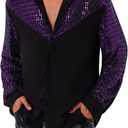 Men's 70s Shirt Long Sleeve Button Down Sequins Glitters Shirts Rave Party Nightclub Shirts, Medium