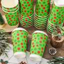 JarThenaAMCS 100Pcs Green Christmas Disposable Coffee Cups with Lids Paper Cups Red Green Dot Corrugated Ripple Wall Insulated Hot Cup for Xmas Winter Supplies, 16oz
