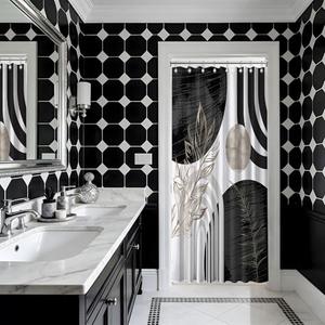 QGHOT Mid Century Modern Black and White Shower Curtain Cool Charcoal Grey Silver Shower Curtains for Mens Bathroom Decor Sets, Abstract Boho Pattern, Waterproof Cloth Fabric with Hooks 48x72 in