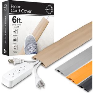 Cordinate 6ft Floor Cord Cover, Cable Protector, Hide Extension Cords, Protect Cords, Prevent Cable Trips, Heavy Duty Cord Hider - Cable Cavity = 0.75" (W) x 0.43" (H) - Tan