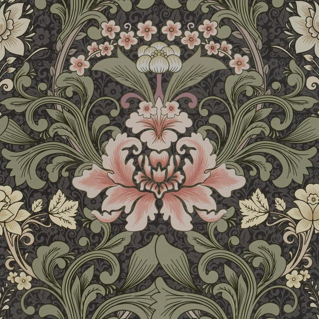 Abyssaly Vintage Floral Peel and Stick Wallpaper, Dark Green Moody Contact Paper, Removable Self-Adhesive William Morris Large Flower Wall Murals for Bathroom Bedroom Home Decor 17.3in x 393.7in