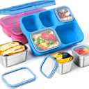 Freshmage Stainless Steel Snack Containers - 2 Pack, BPA-Free Lunch Bento Box with 5 Compartment, Reusable Food Storage Snackle Box for School, Work, and Travel, Dishwasher Safe (Pink/Blue)