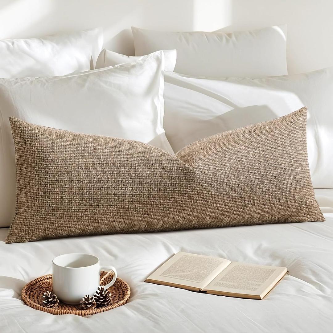 OTOSTAR Linen Throw Pillow Cover Set of 1 Decorative Long Lumbar Pillowcase Rectangle Cushion Cover 14x36 Inch for Home Decor Sofa Bedroom Car 35 x 90CM Brown