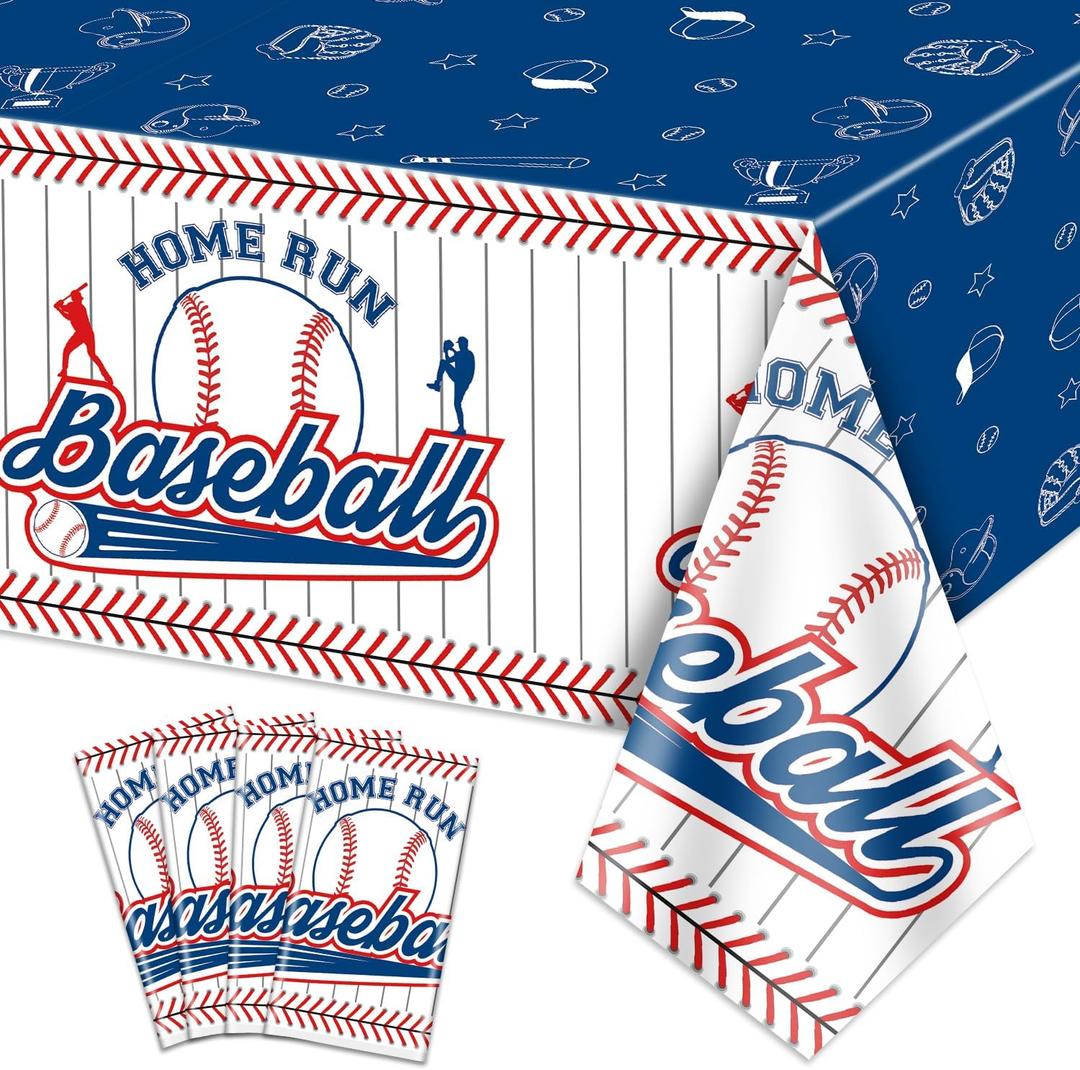 4 Pcs Baseball Tablecloths, Plastic Baseball Table Covers Rectangular Table Cloth for Baseball Themed Party Supplies Sports Event Birthday Party Decorations, 51x86 Inch (51 x 86inch)