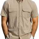 JOGAL Mens Work Shirts Button Down Short Sleeve Shirt LightKhaki XX-Large (XXL)