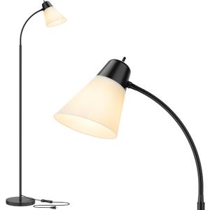 Floor Lamp for Living Room, Adjustable Gooseneck Standing Lamp with White Plastic Shade, Black Reading Floor Lamps for Dorm, Bulb not Included