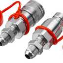 1/2" Flat Face ISO 16028 Hydraulic Quick Connect Couplers, 1/2" (#8) JIC Bulkhead Thread, Heavy Duty Hydraulic Coupling with Dust Cap Compatible with Bobcat, Case, Skid Steer Loader