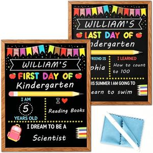 3-in-1 Chalkboard First Day of School Sign with Cleaning Cloth Double-Sided First Day of School Boards with Frame for Boys Girls Kids 1st Day of Kindergarten Pre K Preschool Sign (Ruler3)