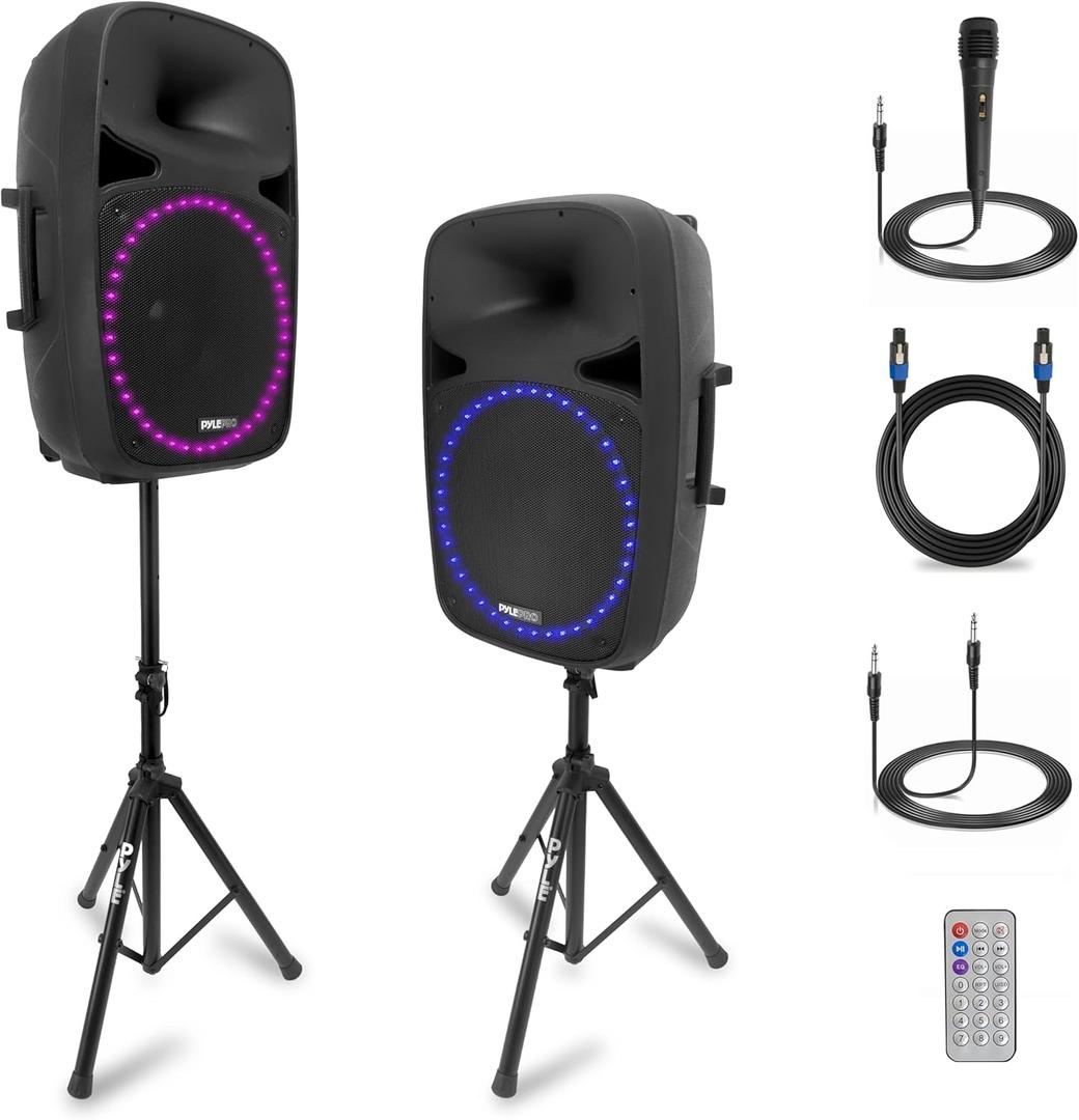 Pyle PA Speaker System, 500W Max Output with AUX Input and Mic, Bluetooth Wireless Streaming, Portable PA Karaoke System with Integrated Carry Handle, Durable and Reliable Sound (15 in)