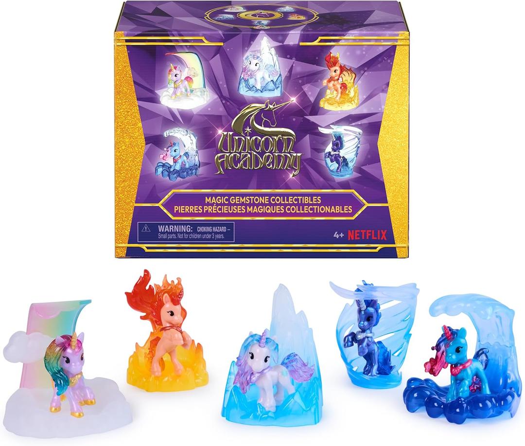 Unicorn Academy, Magic Gemstone Collectibles Pack with 5 Unicorn Toy Figures & Display Bases, Dolls & Unicorn Toys for Girls Ages 4 and up