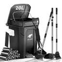 Dog Poop Trash Can Outside - 20L/5Gal Pooper Scooper Sets and Spade, Black | Outdoor Trash Can with Lid, Inner Bucket, Dog Poop Scooper Set, Metal Tray, Rake and Spade, 100 Trash Bags & Storage Box