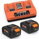 2Pack 20V 6.0 Ah Battery Replacement for Worx WA3525, WA3520, WA3575, WA3578,WA3669 and 20 Volt Dual Port Battery Charger Replacement WA3875