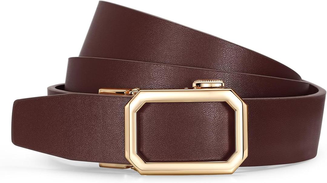 SUOSDEY Women Leather Ratchet Belt for Jeans Pants with Automatic Sliding Buckle, Adjustable Belt for Ladies, Width 1.2" (M: Fits Waist Size from 30"-33", 05-Coffee)