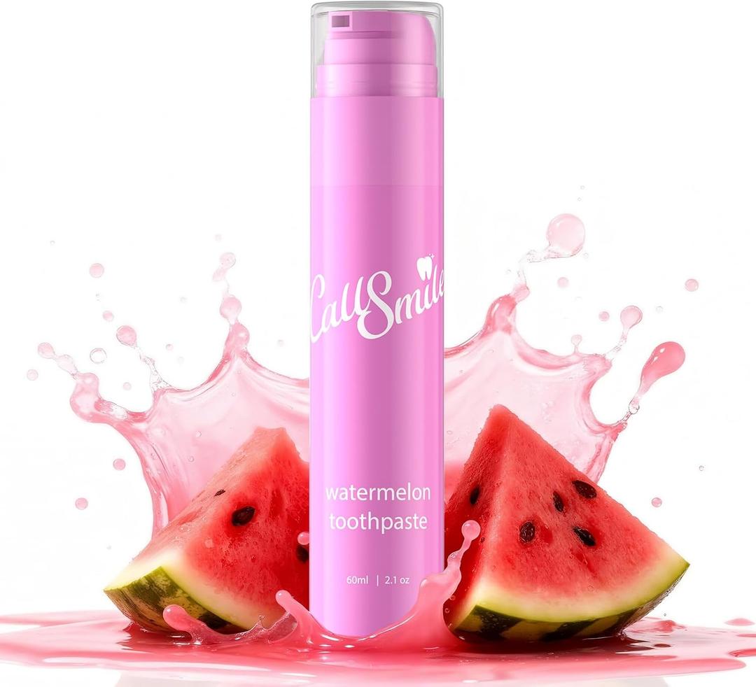 CALLSMILE Watermelon Fluoride-Free Toothpaste,Kid Toothpaste Easy-Press Pump, 60g, No SLS, Non-Toxic, No Sweeteners for Adults & Kids, Gentle for Sensitive Teeth, Fruity, ValentGine's Day Gifts