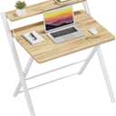 GreenForest Folding Desk No Assembly Required Small Size, 2-Tier Foldable Computer Desk with Shelf for Home Office, Space Saving Portable Laptop Study Foldable Table for Small Spaces, Oak (22 x 27.3 inch)