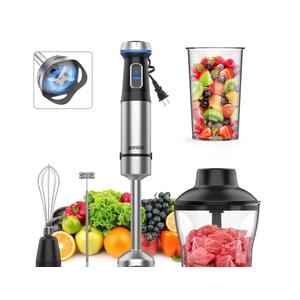 Ganiza Immersion Blender 5 in 1 Hand Blender Max 1000W Heavy Duty Motor, 16 Speed Mode Handheld Blender Stainless Steel Blade With 800ml Mixing Beaker, 600ml Chopper, Whisk and Milk Frother