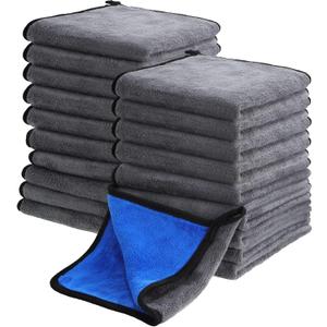 Nuenen 20 Count Microfiber Cleaning Towels for Cars 800 GSM Thick Plush Microfiber Cleaning Cloth Dusting Cloth Auto Detailing Absorbent Towels for Car Kitchen Window, 15.75 Inch(Grey and Blue)