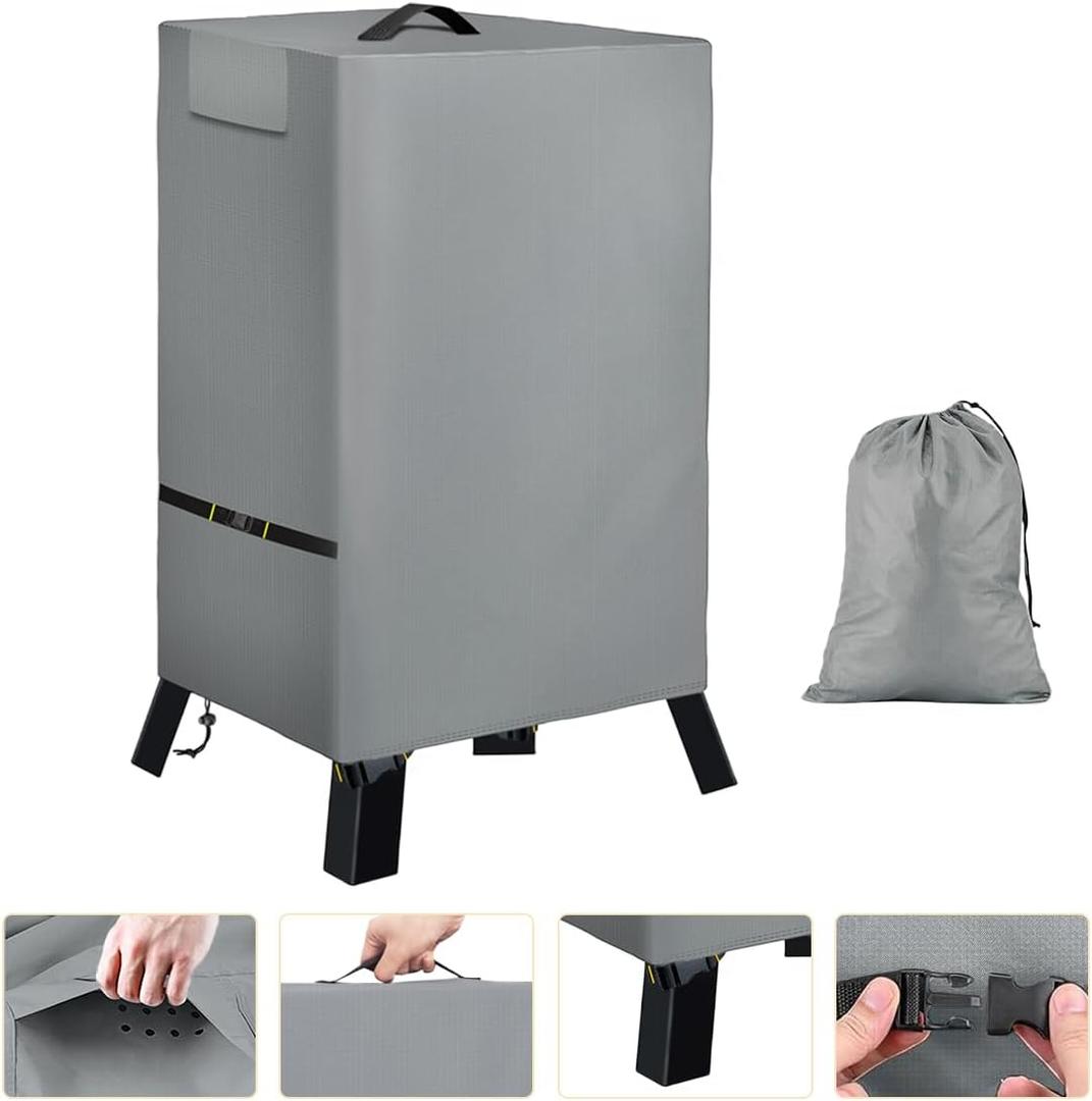 Electric Smoker Cover, Vertical Smoker Grill Cover Outside for Equipped with Tight Fitting Buckles and Fixed Buckles, Waterproof Electric Smoker Cover, 19" W x 18" D x 33" H (Gray)