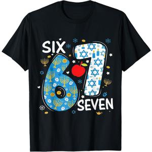 Hanukkah Menorah Dreidel 67 Festive Chanukah Six Seven Meme T-Shirt. 152 11-12