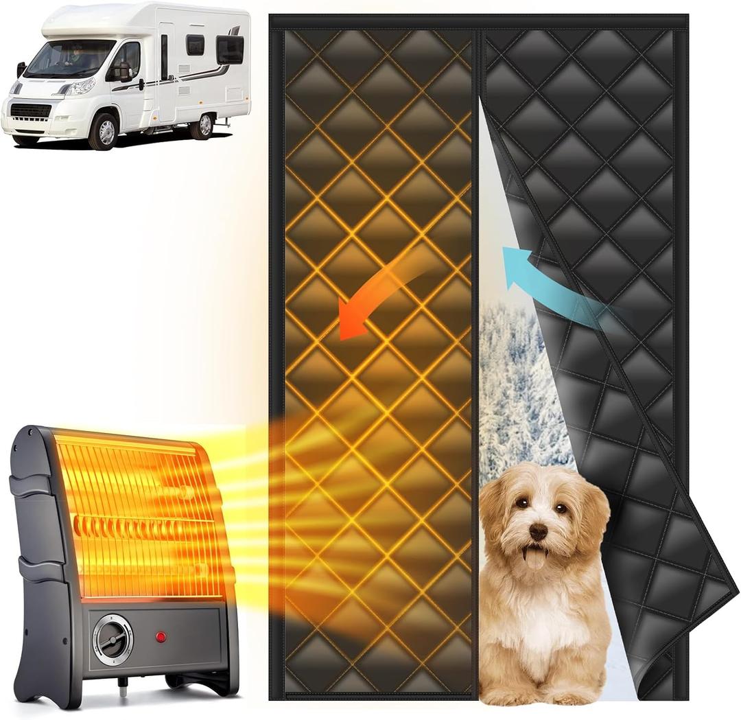 RV Insulated Door Cover - RV Door Insulation Curtain for Winter, Magnetic RV Thermal Insulated Door Blanket for Inside Camper, Trailer, Keeps Heat in & Cold Out, Block Light