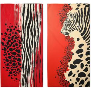Leopard Print Hand Towels Set of 2, Red Black Splice Decorative Bath Towels for Bathroom Kitchen Home Spa Hotel Yoga, Bathroom Decor Accessories (28.3"L x 14.4"W)