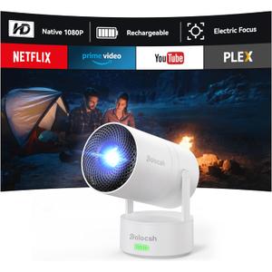 Mini Projector, Rechargeable Portable Outdoor Smart Projector with 4K Support, Auto Keystone, Android 11 Small Projector with WiFi and Bluetooth, Electric Focus Home Theater for iphone (White)