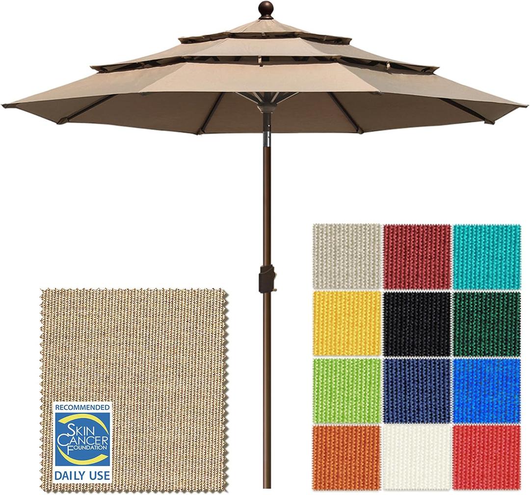 EliteShade USA 10-Year-Non-Fading 10ft 3-Tier Market Patio Umbrella, Commercial Grade Outdoor Table Umbrella with Crank Open, Windproof & UPF 50+ UV Protection, Heavy Duty Ventilation for Garden, Deck, Pool, Backyard, Beach & Bistro, Heather Beige