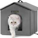 Rest-Eazzzy Outdoor Cat House, Feral Cat House Insulated with Mat and Clip, Weatherproof and Insulated, Cat Beds for Cats Kittens Puppies, Never Blow Away (Grey, S 13" X 13" X 14")