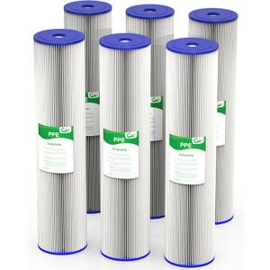 50 Micron 20-Inch Heavy Duty Whole House Water Filter Replacement Cartridge, Pleated Sediment Water Filters 4.5" x 20" for Well Water, Compatible with ECP5-20BB, R30-20BB, SPC-45-2050, 6 Pack