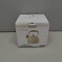 LONFFERY Tea Kettle for Stove Top, 2.5 Quart Whistling Tea Kettle, with Food Grade Stainless Steel and Wood Pattern Folding Handle, Creamy White