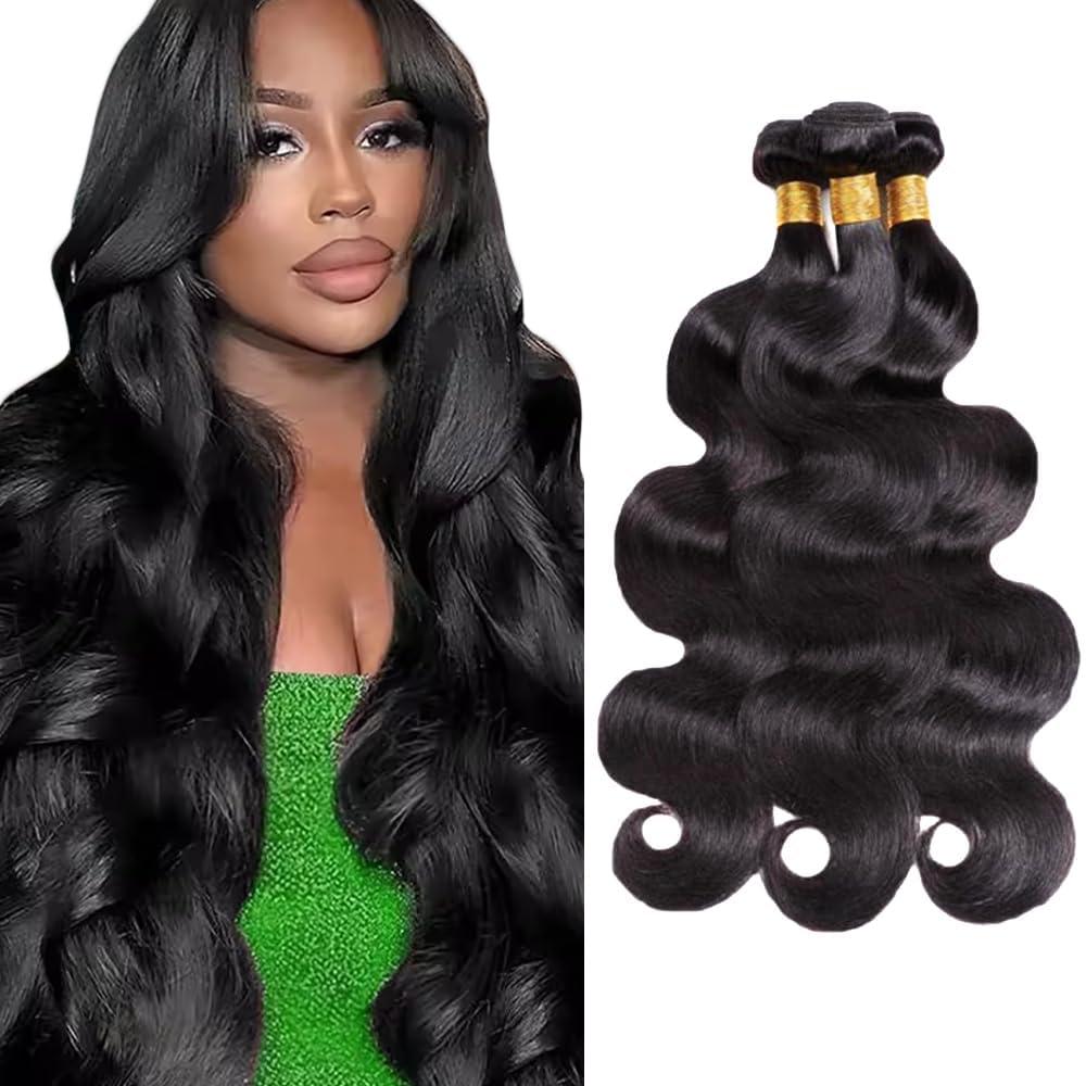 #1B Natural Color Bundles Human Hair Body Wave Bundles Human Hair 20 22 24 Inch SeeGovie Unprocessed Brazilian Virgin Hair Natural Black Body Wave Bundle Human Hair Extensions 150 Gram