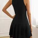 2025 Women's Notch Lapel V Neck Mini Dress Double Breasted Sleeveless, High Waist Pleated Skirt Vintage Audrey Hepburn Style (Black, XL)
