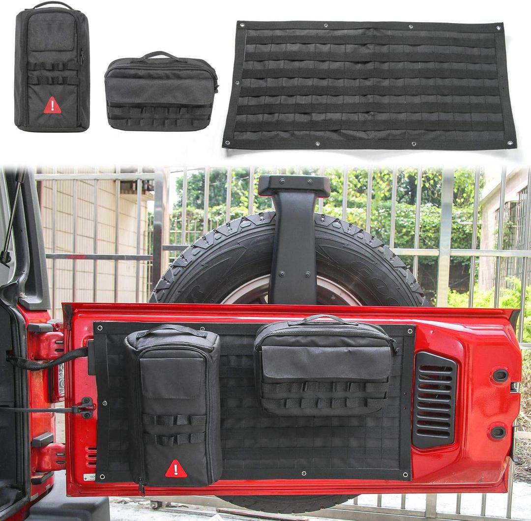 Voodonala for Jeep Tailgate Tool Kit Storage Bag Organizer Racks for 2007-2018 Jeep Wrangler JK JKU 2018-2025+ JL JLU 4xe, Canvas, 3PCS