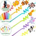 Fancy Land Safari Animal Straws Reusable Crazy Jungle Plastic Straws Bulk for Kids Woodland Birthday Party Favors 24 Pcs