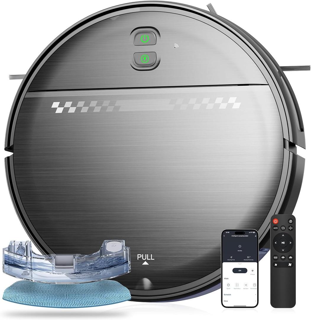 Robot Vacuum and Mop Combo, 2-in-1 Mopping Robot Vacuum Cleaner with 2300Pa Suction, 2.87'' Slim Design, Wi-Fi/App/Voice Control, 3D Obstacle Avoidance&Self-Charging for Hard Floors, Carpets, Pet Hair (Gray)