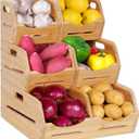 Tfro & Cile Bamboo Potato and Onion Storage Bins Pantry Organizers 3 Tier Stackable Vegetable Baskets Multipurpose Fruit Organization Containers for Kitchen - Set of 5