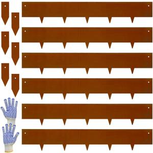 Corten Steel Landscape-40 LX 6" H Metal Garden Edging 20FT Total Rusted Lawn Edging 6 Pcs-No-Dig Hammer Heavy Duty Steel Edging-Bendable Border Strips for Lawn Yard Courtyard Pathway-6 Clips