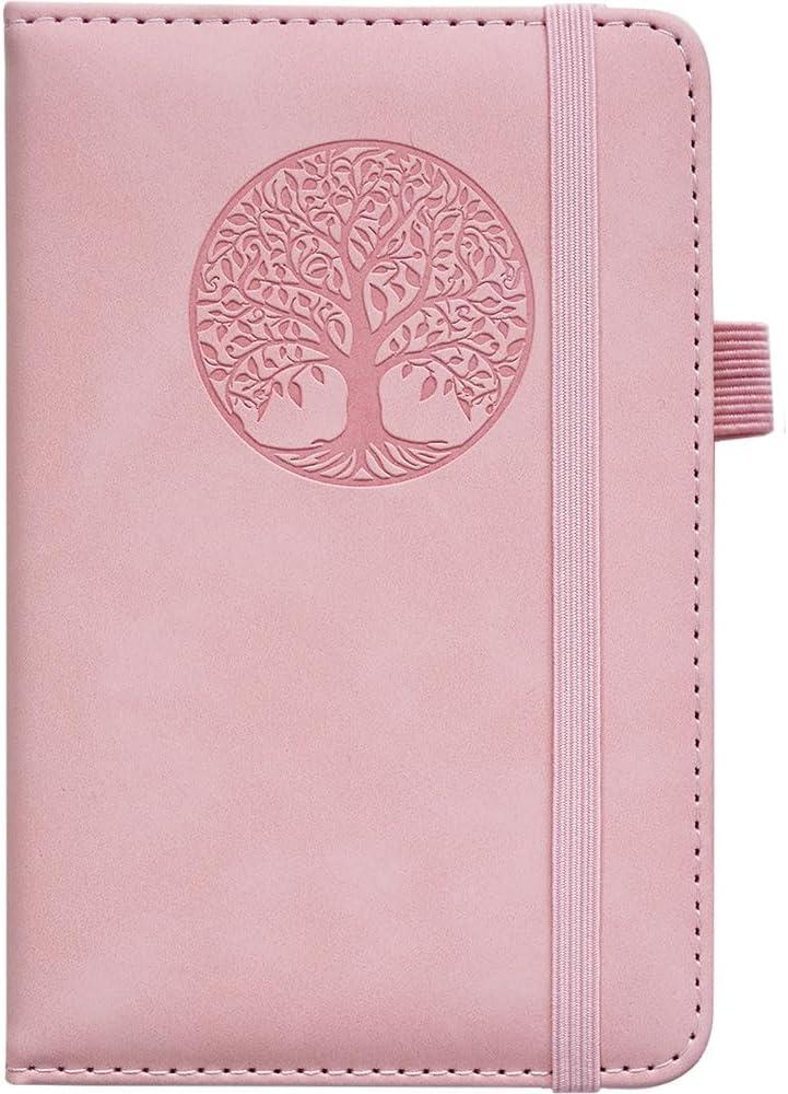 Small Pocket Notebook, Leather Journal Mini (Pink) (A6)